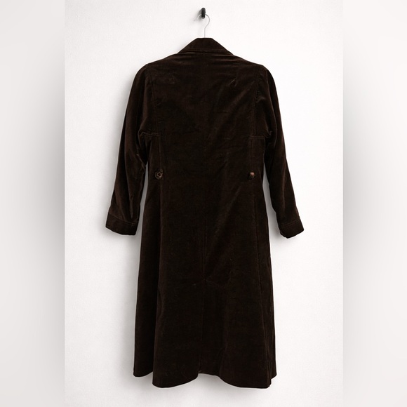 Vintage Nordstrom Velvet Trench Coat Brown Belted Long Jacket Size 10 - Picture 3 of 7
